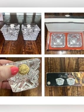 VTG CRISTALLERIE D'ARQUES Masquerade crystal candleholders made in France